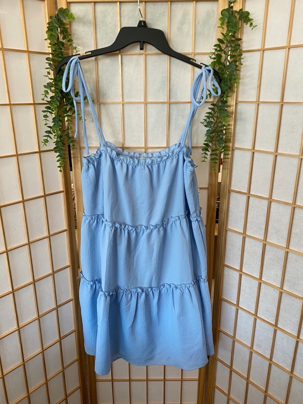 HYFVE Light Blue Tiered Mini Dress with Tie Straps